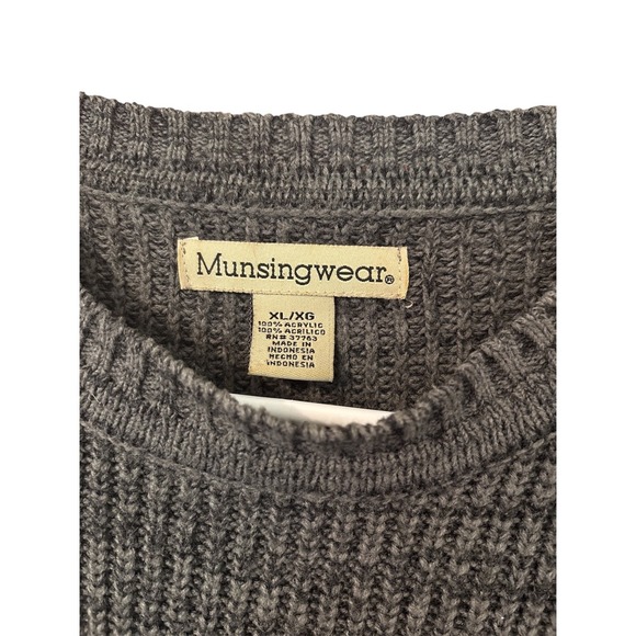 VTG Munsing Wear Mens XL Sweater Green Grey Knitted Pullover Long Sleeve Acrylic - Picture 3 of 3